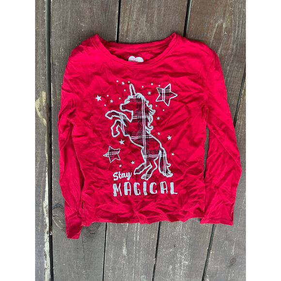 Girls 8 red unicorn shirt - Picture 1 of 3